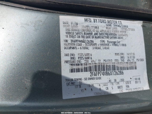 2006 FORD CROWN VICTORIA 2FAFP74V86X126286 Photo 8