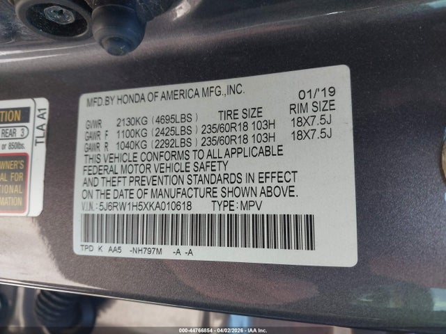 2019 HONDA CR-V 5J6RW1H5XKA010618 Photo 8