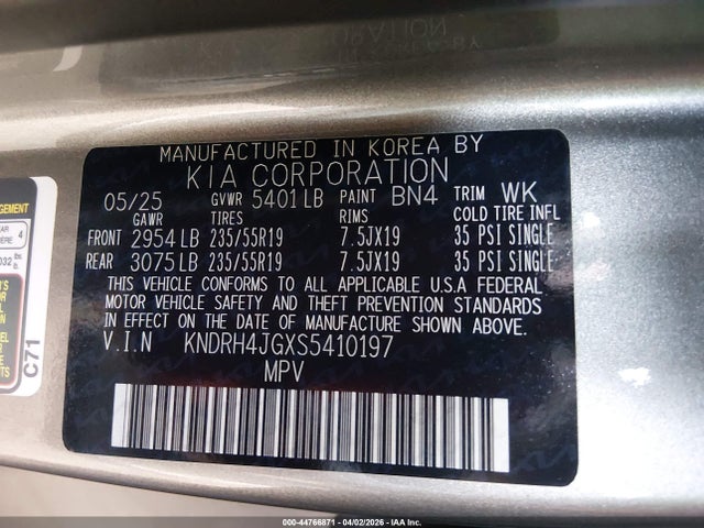 2025 Kia Sorento Hybrid Ex მანქანა იყიდება აუქციონზე, vin: KNDRH4JGXS5410197, აუქციონის ნომერი: 44766871