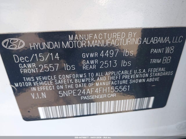 Hyundai SONATA SE 2015 5NPE24AF4FH155561 Image 9