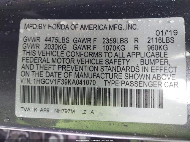 1HGCV1F39KA041070 Honda Accord Sport