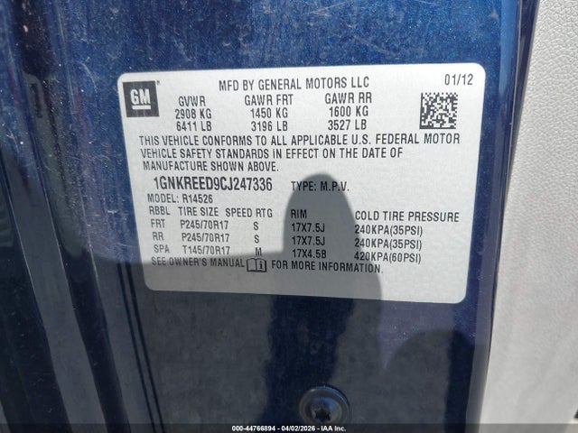 2012 CHEVROLET TRAVERSE 1GNKREED9CJ247336 Photo 8