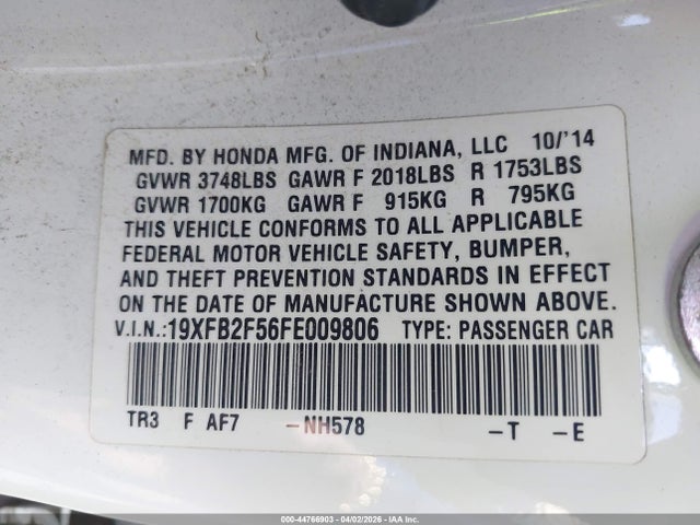 Honda Civic Lx 2015 19XFB2F56FE009806 Image 9