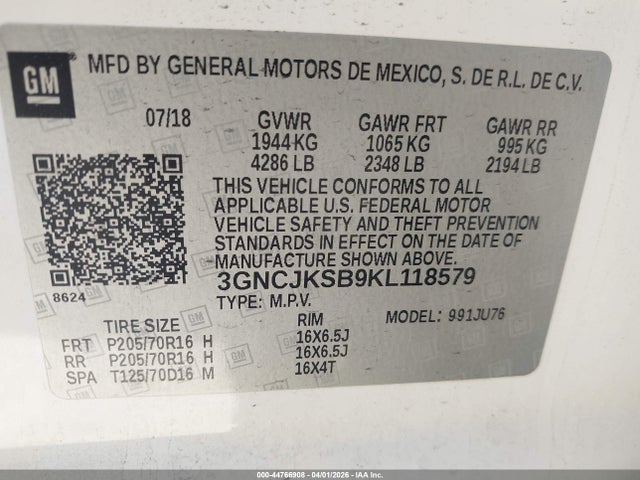 Chevrolet TRAX LS 2019 3GNCJKSB9KL118579 Image 9