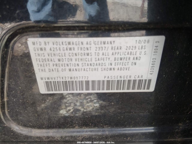 2007 Volkswagen Gti 4-door მანქანა იყიდება აუქციონზე, vin: WVWHV71K27W097772, აუქციონის ნომერი: 44766909