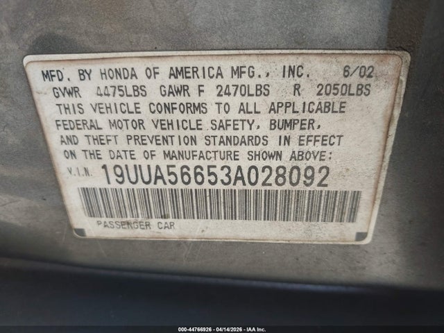 Aukcja sprzedaży 2003 Acura Tl 3.2, vin: 19UUA56653A028092, numer aukcji: 44766926