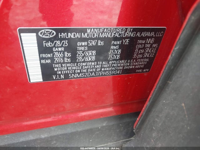 Продаж на аукціоні авто 2023 Hyundai Santa Fe Sel, vin: 5NMS2DAJ7PH559041, номер лоту: 44766928