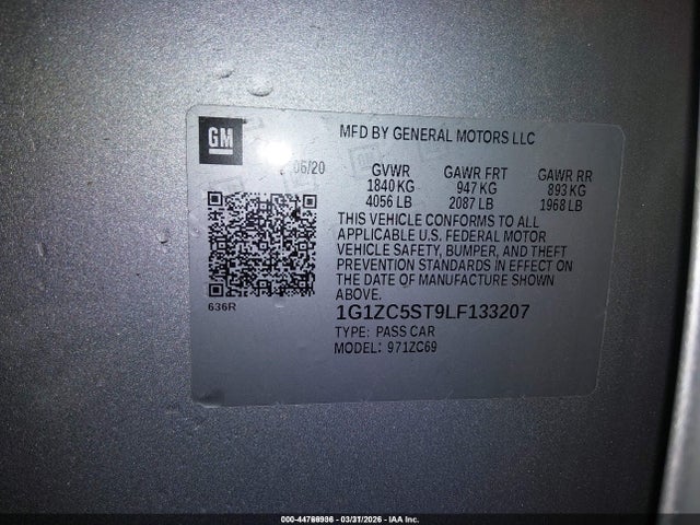 1G1ZC5ST9LF133207 Chevrolet Malibu Fwd 1fl