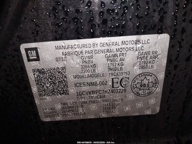 1GCVKREC7HZ407229 Chevrolet Silverado 1500 2lt