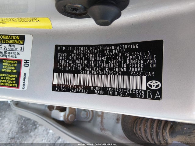 Aukcja sprzedaży 2017 Toyota Corolla Xse, vin: 5YFBURHE3HP685131, numer aukcji: 44766963
