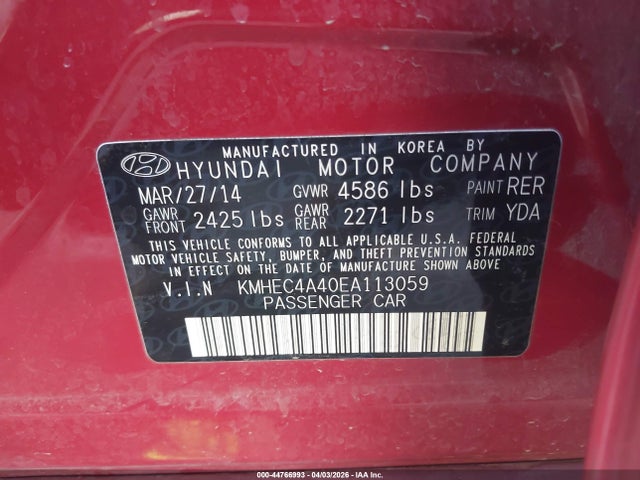 Hyundai Sonata Hybrid Limited 2014 KMHEC4A40EA113059 Image 9