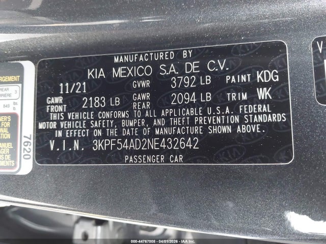 3KPF54AD2NE432642 KIA Forte Gt-line