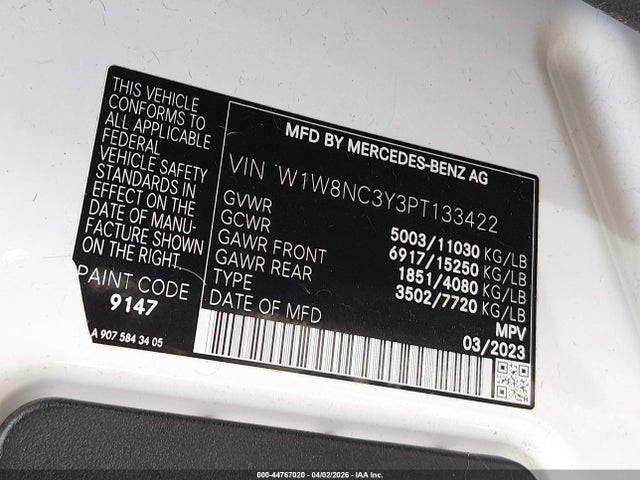 Aukcja sprzedaży 2023 Mercedes-benz Sprinter 3500xd High Roof 4-cyl Diesel Ho, vin: W1W8NC3Y3PT133422, numer aukcji: 44767020