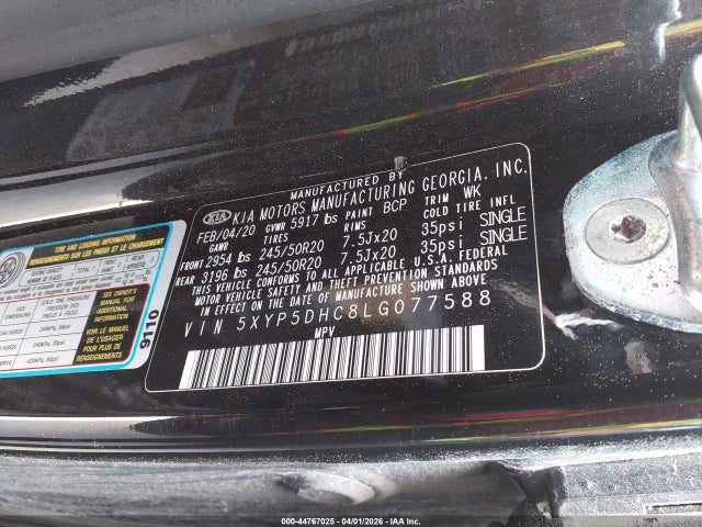 Aukcja sprzedaży 2020 Kia Telluride Sx, vin: 5XYP5DHC8LG077588, numer aukcji: 44767025