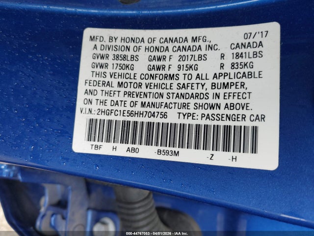 Honda CIVIC SI 2017 2HGFC1E56HH704756 Image 9