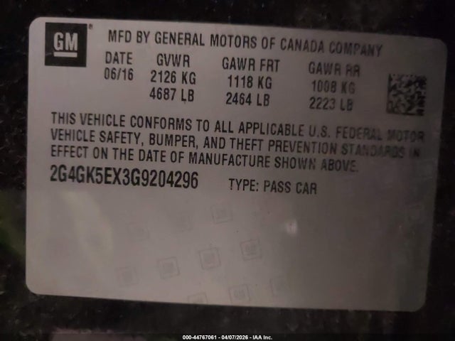 Aukcja sprzedaży 2016 Buick Regal Turbo, vin: 2G4GK5EX3G9204296, numer aukcji: 44767061