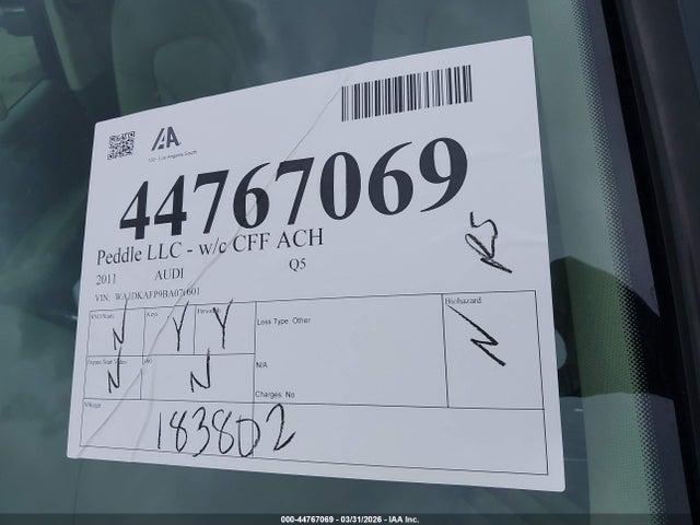 Продажа на аукционе авто 2011 Audi Q5 3.2 Premium Plus, vin: WA1DKAFP9BA071601, номер лота: 44767069