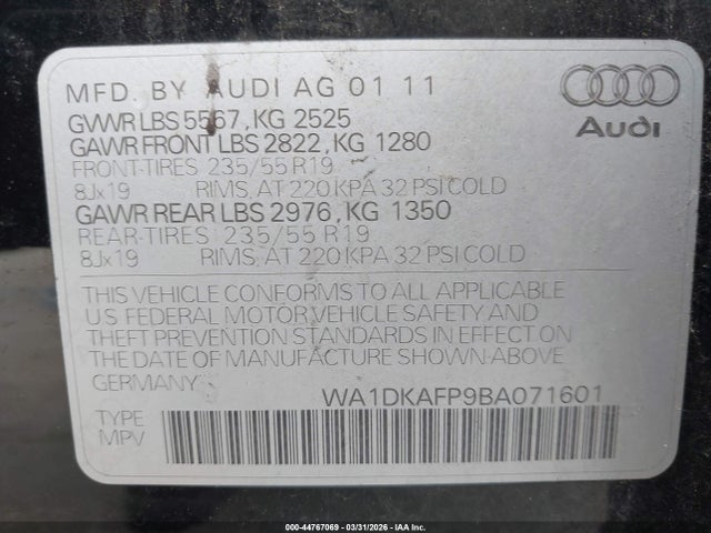 2011 AUDI Q5 WA1DKAFP9BA071601 Photo 8