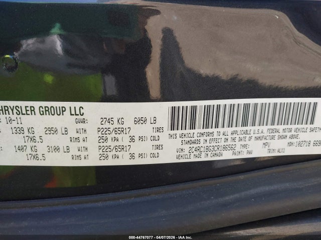 44767077 :رقم المزاد ، 2C4RC1BG3CR186562 vin ، 2012 Chrysler Town & Country Touring مزاد بيع