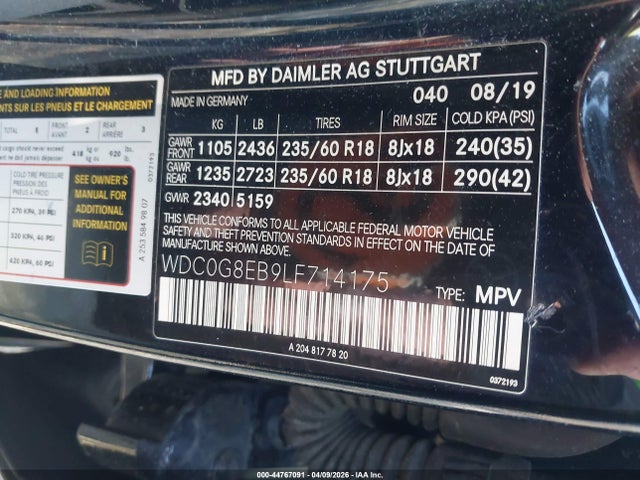 44767091 :رقم المزاد ، WDC0G8EB9LF714175 vin ، 2020 Mercedes-benz Glc 300 4matic مزاد بيع