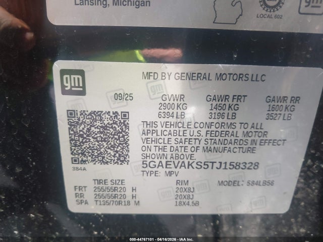 Продаж на аукціоні авто 2026 Buick Enclave Preferred, vin: 5GAEVAKS5TJ158328, номер лоту: 44767101