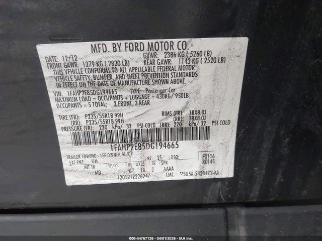 2013 FORD TAURUS 1FAHP2E85DG194665 Photo 8