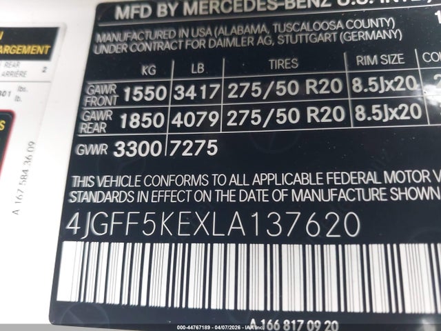 Aukcja sprzedaży 2020 Mercedes-benz Gls 450 4matic, vin: 4JGFF5KEXLA137620, numer aukcji: 44767189