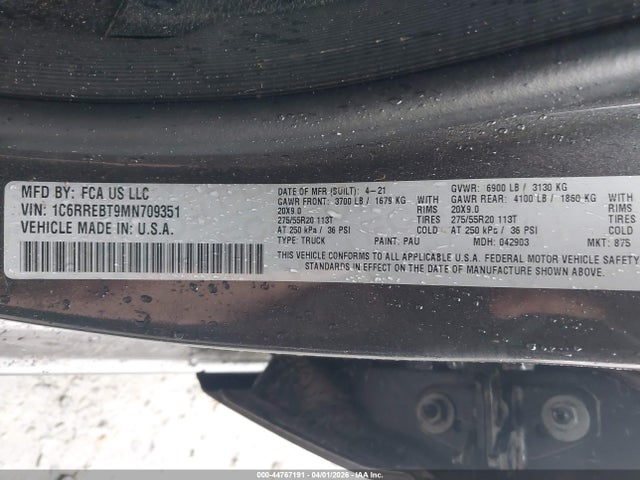 1C6RREBT9MN709351 RAM 1500 Big Horn 4x2 6&#039;4 Box