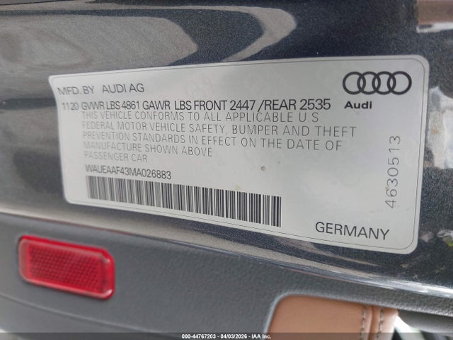 Продаж на аукціоні авто 2021 Audi A4 Premium Plus 45 Tfsi S Line Quattro S Tronic, vin: WAUEAAF43MA026883, номер лоту: 44767203