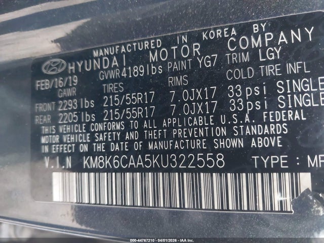 2019 HYUNDAI KONA KM8K6CAA5KU322558 Photo 8