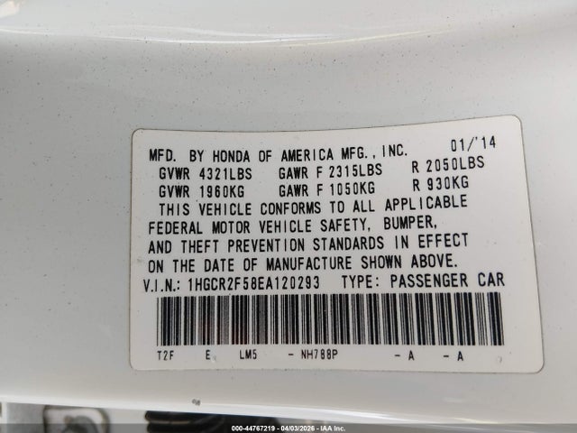 Honda Accord Sport 2014 1HGCR2F58EA120293 Image 9