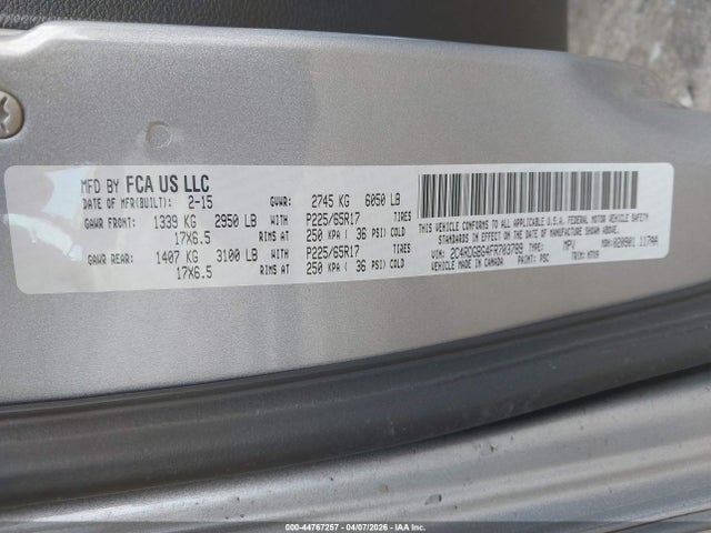 2015 Dodge Grand Caravan Se Plus მანქანა იყიდება აუქციონზე, vin: 2C4RDGBG4FR703789, აუქციონის ნომერი: 44767257