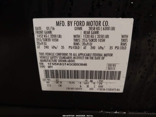 Ford EXPLORER SPORT 2016 1FM5K8GT4GGB93846 Image 9