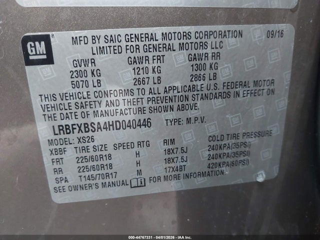 Aukcja sprzedaży 2017 Buick Envision Essence, vin: LRBFXBSA4HD040446, numer aukcji: 44767331