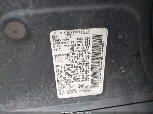 Aukcja sprzedaży 2018 Nissan Rogue Sl, vin: JN8AT2MT7JW465955, numer aukcji: 44767342