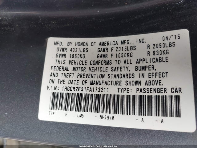 1HGCR2F51FA173211 Honda Accord Sport