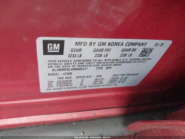 Продажа на аукционе авто 2021 Buick Encore Gx Fwd Select, vin: KL4MMDSL4MB085417, номер лота: 44767349