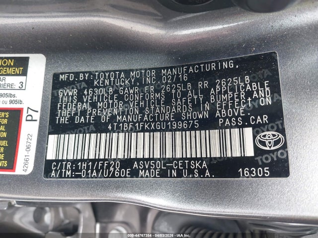 Toyota CAMRY SE 2016 4T1BF1FKXGU199675 Image 9