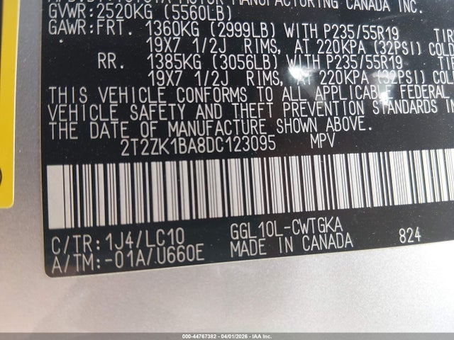 44767382 :رقم المزاد ، 2T2ZK1BA8DC123095 vin ، 2013 Lexus Rx 350 مزاد بيع