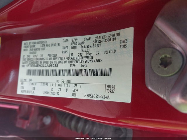 2020 FORD RANGER 1FTER4EH3LLA06038 Photo 8