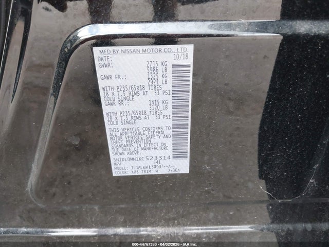 Aukcja sprzedaży 2019 Infiniti Qx60 Luxe, vin: 5N1DL0MN1KC523314, numer aukcji: 44767390