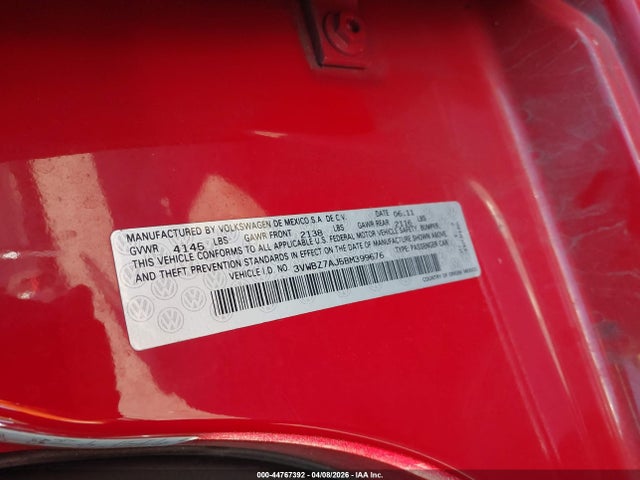Продаж на аукціоні авто 2011 Volkswagen Jetta 2.5l Se, vin: 3VWBZ7AJ5BM399676, номер лоту: 44767392