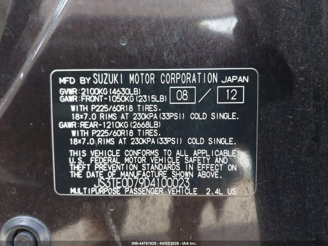 2013 Suzuki Grand Vitara Limited მანქანა იყიდება აუქციონზე, vin: JS3TE0D79D4100023, აუქციონის ნომერი: 44767425