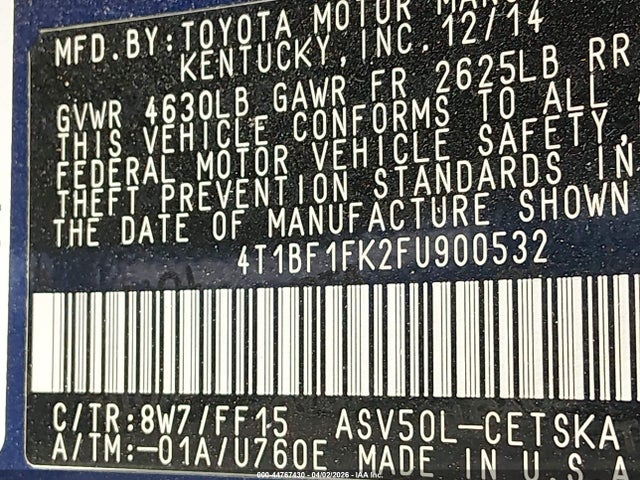 4T1BF1FK2FU900532 Toyota CAMRY SE