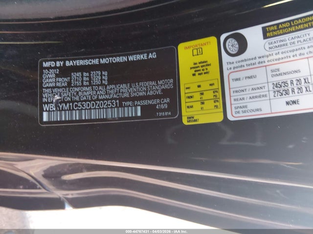 Продаж на аукціоні авто 2013 Bmw 650i Xdrive, vin: WBAYM1C53DDZ02531, номер лоту: 44767431