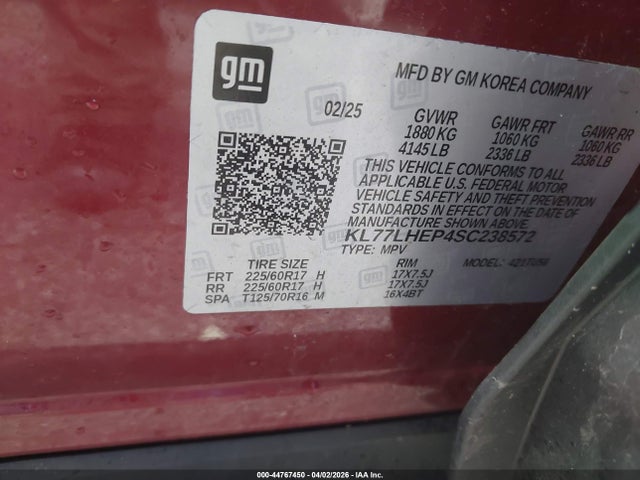 Продаж на аукціоні авто 2025 Chevrolet Trax Fwd Lt, vin: KL77LHEP4SC238572, номер лоту: 44767450
