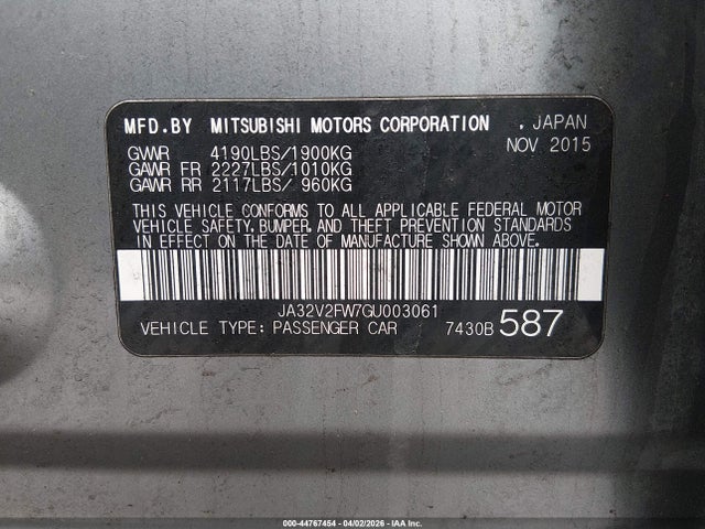 Продаж на аукціоні авто 2016 Mitsubishi Lancer Es, vin: JA32V2FW7GU003061, номер лоту: 44767454