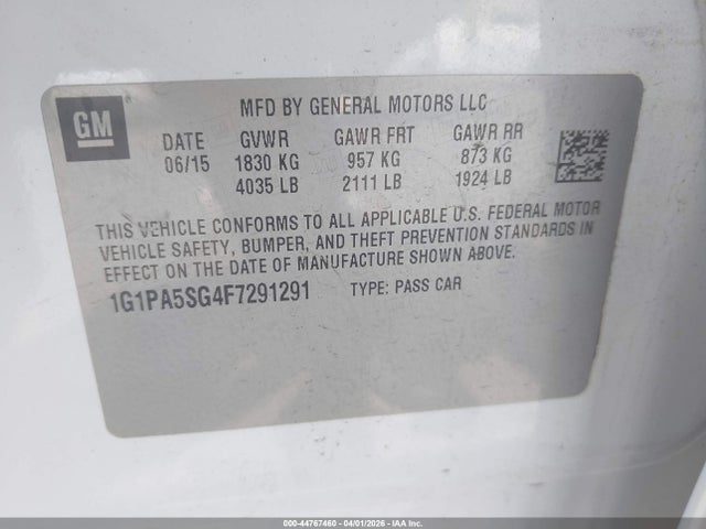 1G1PA5SG4F7291291 Chevrolet Cruze Ls Auto