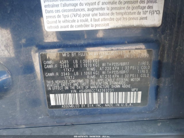 2010 SUBARU OUTBACK 4S4BRBCC7A3363231 Photo 8