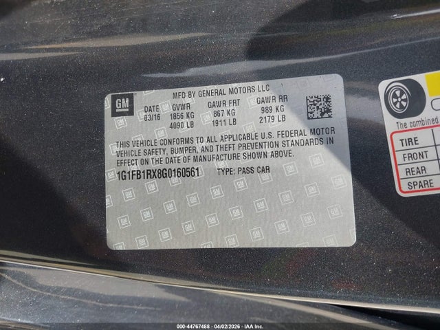1G1FB1RX8G0160561 Chevrolet Camaro 1lt